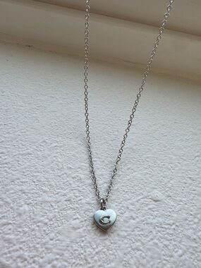 Coach Silver Heart Pendant Necklace with 'C' Initial